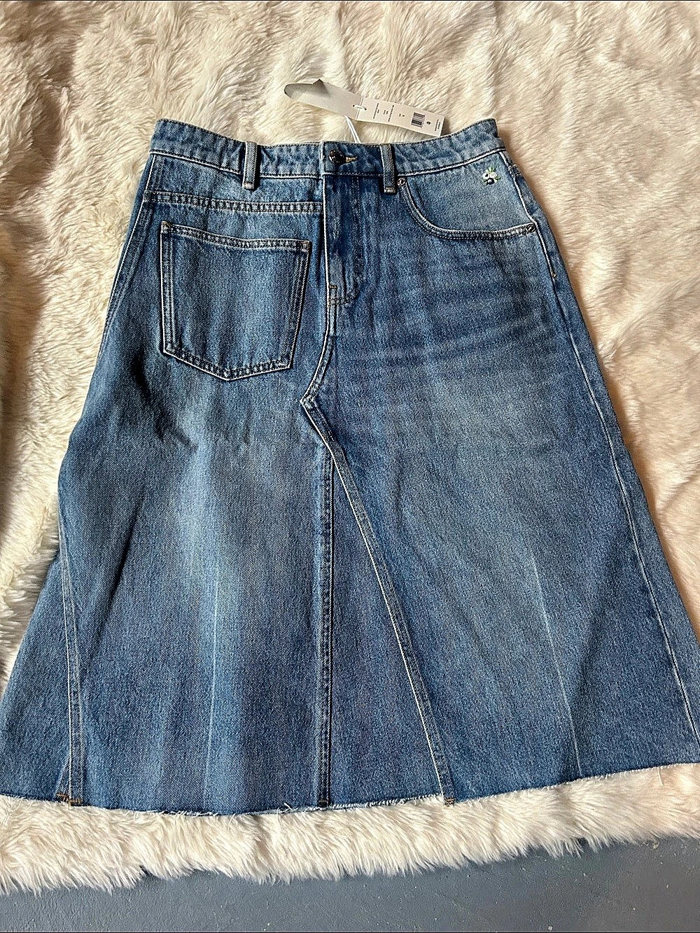 New Tory Burch  Denim Skirt Denim Midi Skirt Blue Size 6 NWT